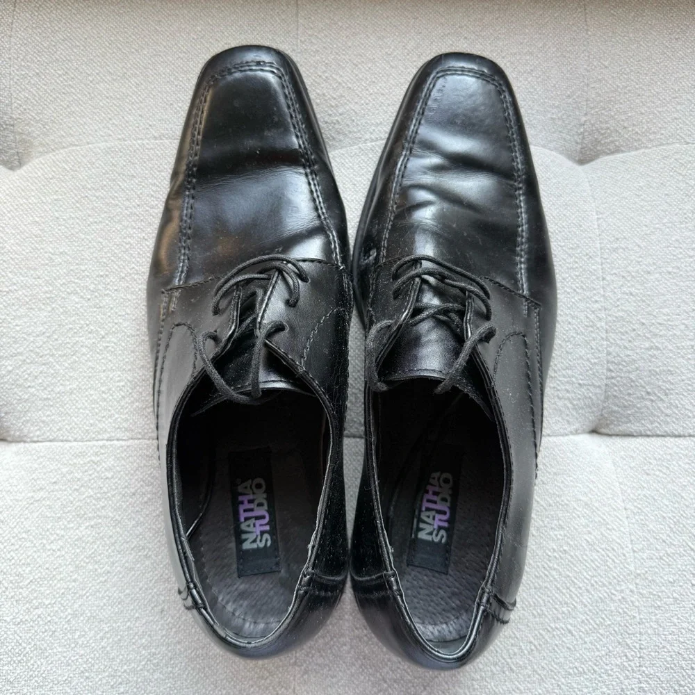 Natha Studio black leather oxford square toe dress shoes shoes size 9M